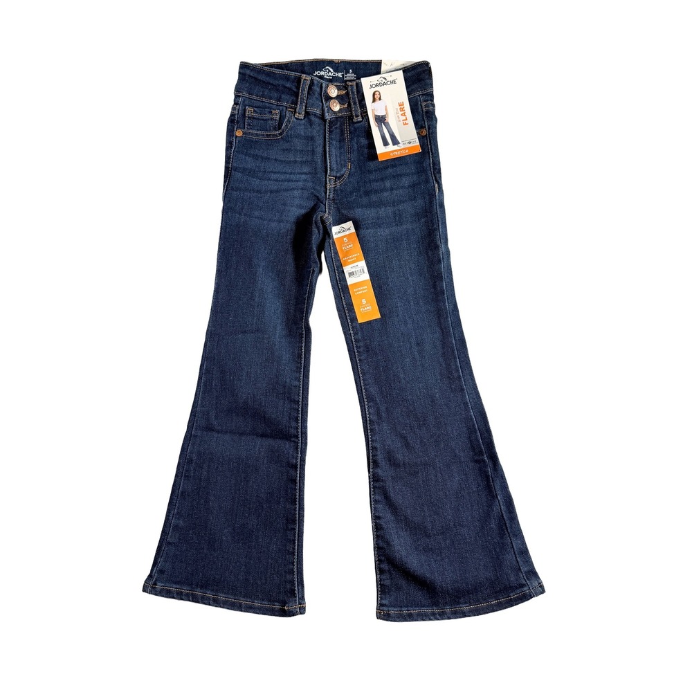 Jordache Girls High Rise Flare Stretch Jeans Dark Enzyme Size 5 Kids NWT